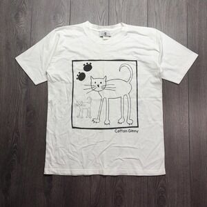 Vintage Cotton Ginny Cat Drawing Shirt White Large 1990s Grandma